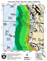 Hurricane Point, Big Sur coast (2005): multibeam colored by depth